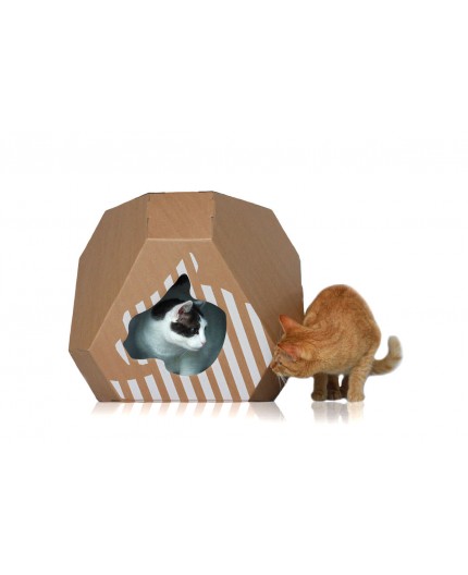 Maison Niche Grotte Lit Cachette Pour Chat En Carton Reversible Soit Couleur Carton Marron Soit Blanche Et Pliable